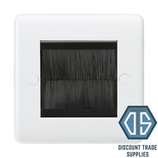 White Curved Edge Single 2 Gang Brush Cable Entry Wall Plate TV Black Insert