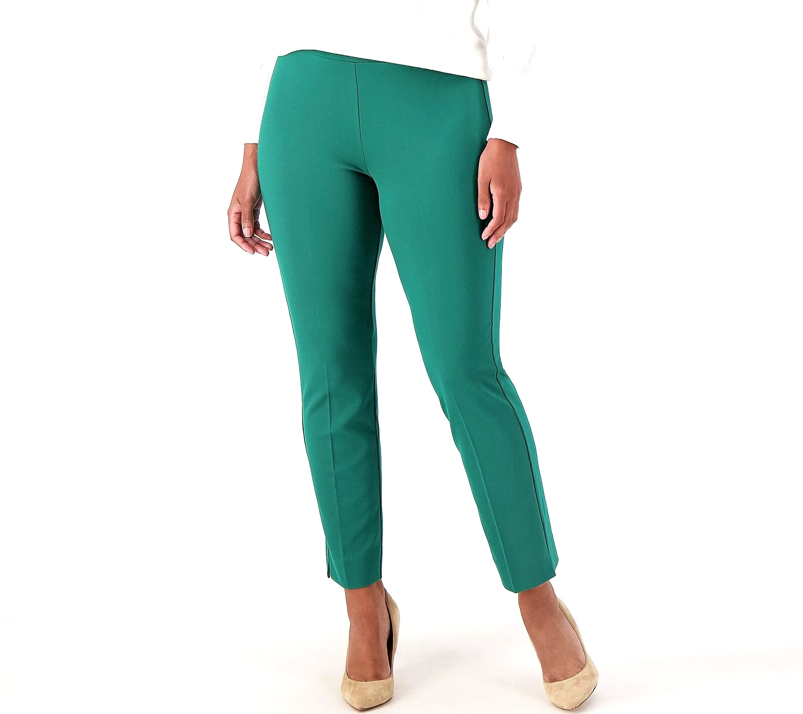 Pantalon jambe mince tricoté Susan Graver Every Day Supreme   jade jaspe, petit