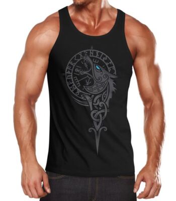 Mens Tank Top Viking Compass Fenris Wolf Fenrir Vegvisir Wolf Asgard
