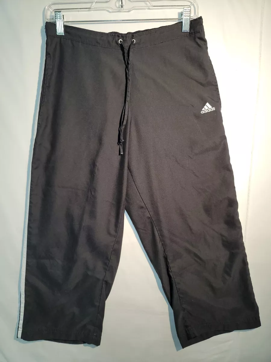 Adidas Wide Leg Capri Track Pants Black With 3 White Stripes Womens Size  Medium