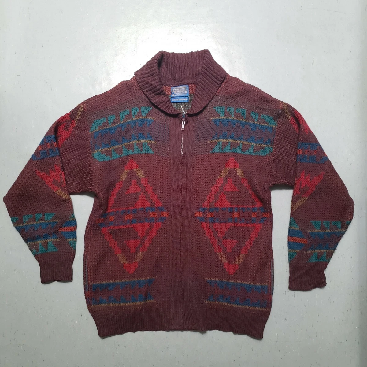 Vtg PENDLETON High Grade 100 Wool Sweater Zip Up Cardigan Sz L
