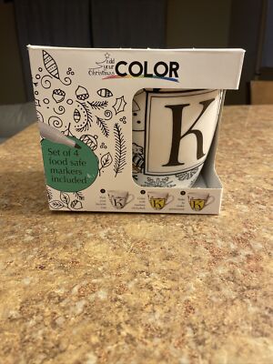 Just Add Your Color Ceramic Cup with Markers Christmas Theme with Letter K