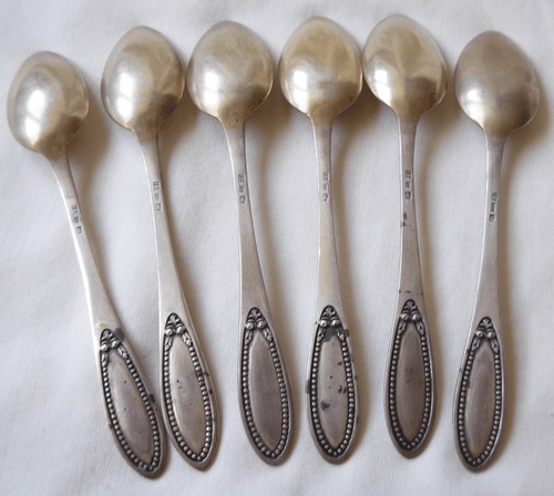 SET OF 6 GERMAN 800 GILT SILVER MOKA SPOONS BY KARL KALTENBACH & SOHNE- 73.5 gr - Picture 7 of 9