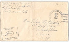 APO 37 in New Hebrides, American Base Force cancel, censored, 1943