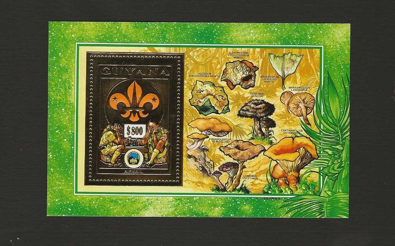 GUYANA SCOUTS PLAYING CHESS GOLD FOIL S/S MUSHROONS 1992 MNH.
