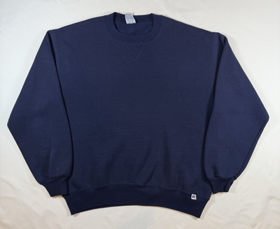 Mens L Russell Athletic Crewneck USA Made Navy Blue Distressed 