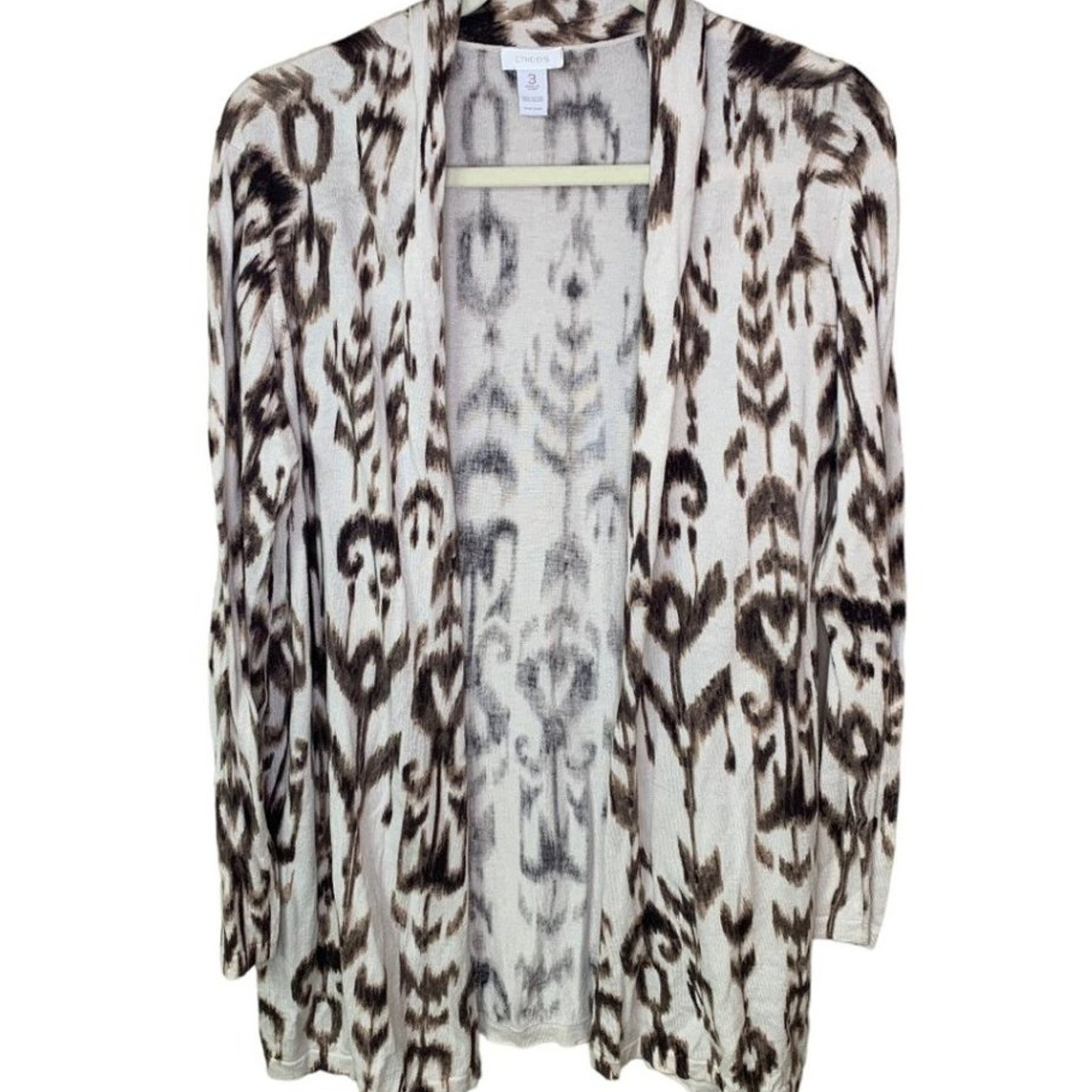 Chico's Cardigan Women's Sz 3 (XL) Neutral Romance Print Open Front Long Sleeve