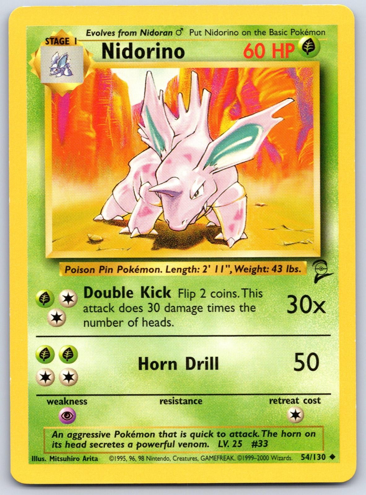 Nidorino 54/130 Base Set 2 Pokemon LP Mitsuhiro Arita