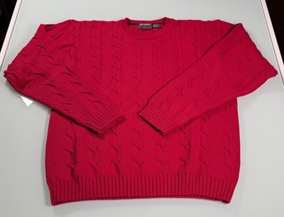 VTG Gulf Traders Cable Knit Fisherman Sweater Mens L Red Cotton Preppy