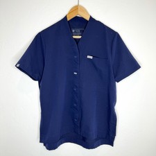 Figs Button Up Scrub Top Shirt Womens Medium Navy Blue