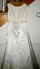 WOMENS off white LACE SATIN SEQUINS MORILEE BEADED Wedding Dress Size 10 36"