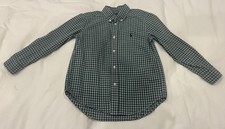 Ralph Lauren Boys Button Down Dress Shirt Green Blue White Check Size 6