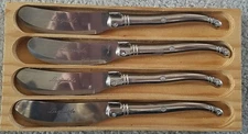 Set of 4 Silver LAGUIOLE French Butter Cheese Knives Spreaders in Woodbox 6 1/4"