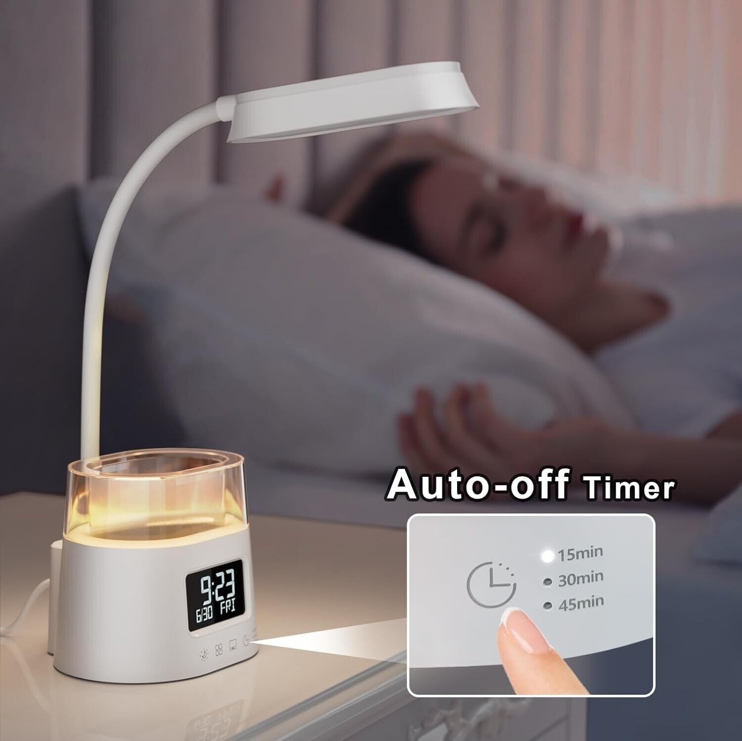 Lampada da Scrivania LED Con Luce RGB 3 Modalità di Colore  Portapenne Orologio - 2