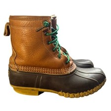 LL Bean Shearling Lined 8" Bean Boots Tan Brown Duck Boots Green Laces Womens 8M
