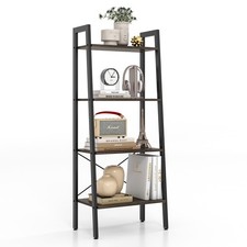 4-Tier Ladder Shelf Ladder Bookcase Bookshelf Display Rack Plant Stand Grey