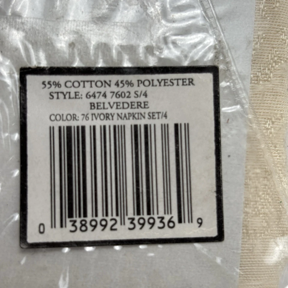 NOS Waterford Linens (2) Sets of 4 Dinner Napkins 20” Belvedere Damask Ivory - Image 4 of 4