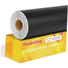 Matte Permanent Vinyl, 12" x 50FT Permanent Adhesive Vinyl Roll for All Black