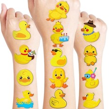60 PCS Pre-Cut Rubber Duck Temporary Tattoos Kids Party Favors