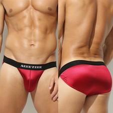 Men's Ice Silk Satin High Split Underwear Low-Rise U-Shaped Large Pocket Briefs