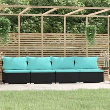 4-seater Sofa Black PE rattan, powder-coated steel, polyester