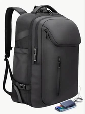 Rolling Travel/Busines Backpack w/ Wheels, USB, 17" Laptop, TSA Lock, 50L, Black