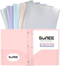 3-Prong Plastic Folders with Pockets 6 Pack, Pastel Colors 2 Pocket Folders wi