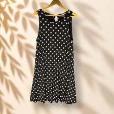 Loft Dress Women L Large Black Polka Dot Shift Midi Sleeveless Rayon Casual