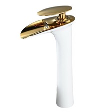 Bathroom Mixer Tap, White&Gold Basin Sink Taps, Brass Tall Bathroom Tap Faucet