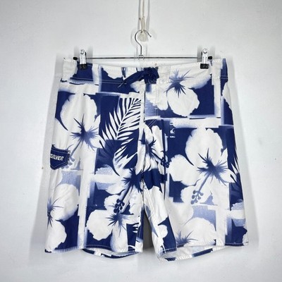 Quiksilver Boardshorts Herren W38 blau Blumen Hawaii Y2K Vintage Surfen Schwimmen