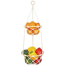 Macrame Hanging Fruit Basket, Boho Vegetable Holder for Kitchen Food 2 Tier