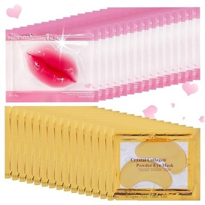 30 Pairs Lip Mask & Eye Mask, 24K Gold Under Eye Patches for Puffy Eyes, Lip Mas