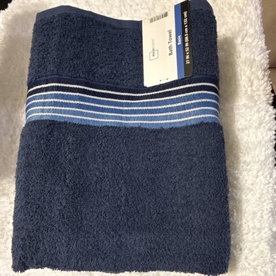 Mainstays Blue Bath Towel 27x52 Cotton Stripe Striped Soft Machine Wash