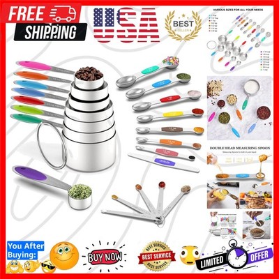 Measuring Cups and Magnetic Measuring Spoons Set, Stainless Steel 8 Measuring...