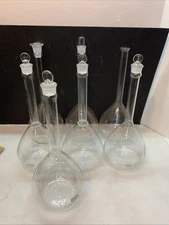 Lot Of 7 Pyrex Kimax 2000-mL Volumetric Flask with 6 Glass Stopper And