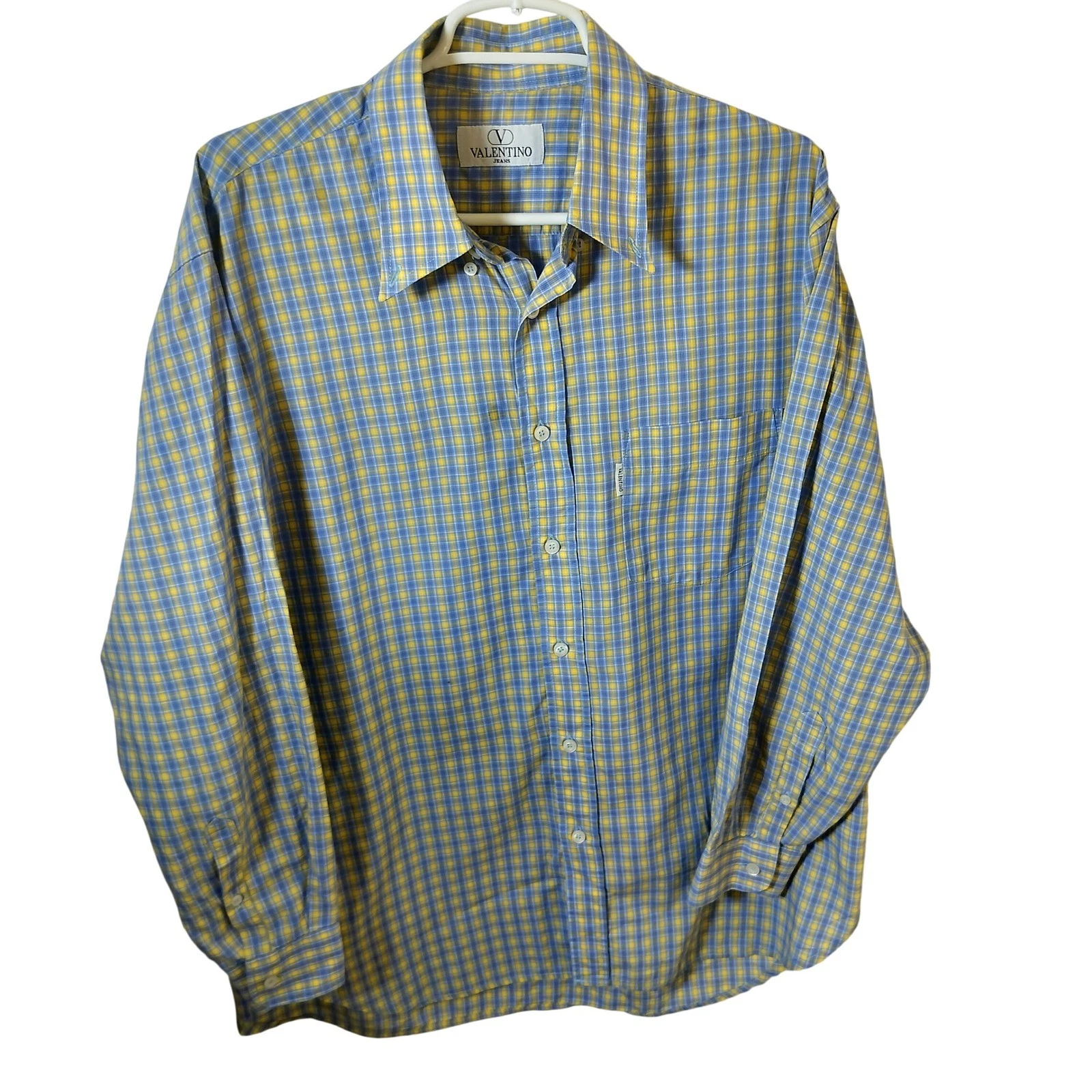 Valentino Jeans Mens Blue Yellow Plaid Long Sleeve Button Down Shirt Large
Opens in a new window or