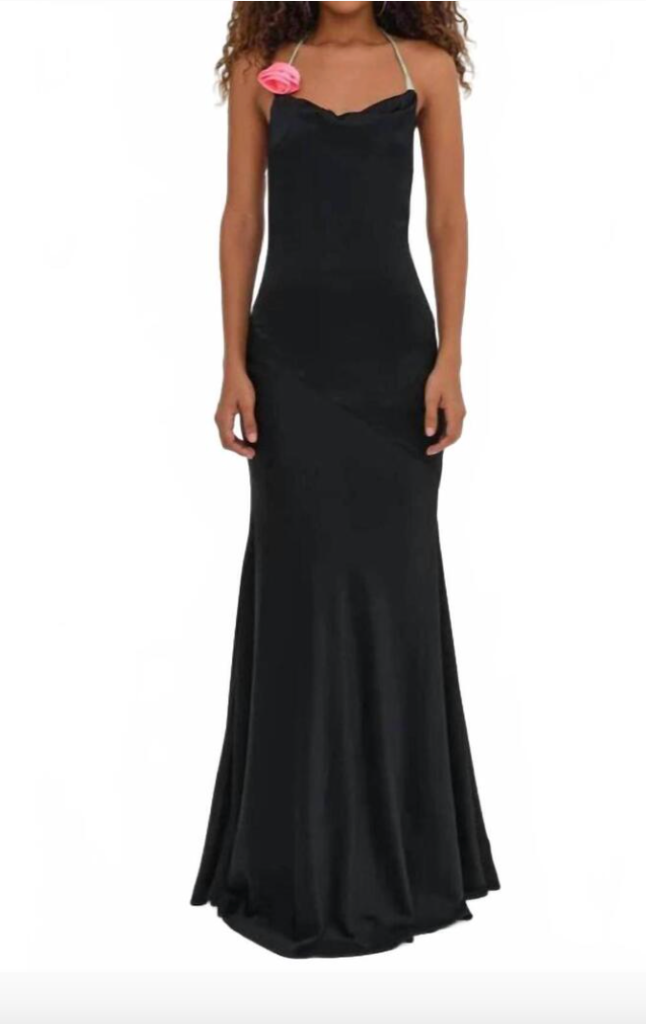 For Love & Lemons Brigitte Black Gown Maxi Dress 3D Flowers NWT M