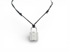 NEUF COLLIER HERMES O'KELLY PENDENTIF CADENAS CORDON NOIR REGLABLE NECKLACE 380€