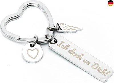 GLITZKIND Herz Schlüsselanhänger »Ich denk an dich!« | Auto-Schlüssel Glücksbringer Schut