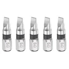 5pcs SL5 Magnetic Slotted Screwdriver Bits 1/4" Hex Shank 1" Length S2 Steel