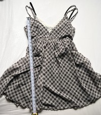 Cider Women XL V-neck Black And White Lace Plaid Dress Coquette Shoujo Spring