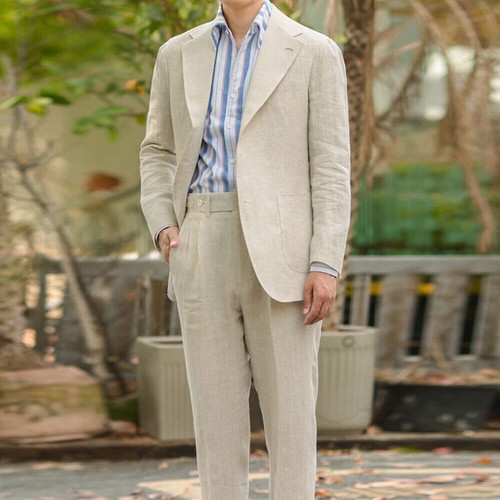 Linen Men's Suits Single Breasted Summer Casual Business Wedding Groom Blazer - 第 3/16 張圖片
