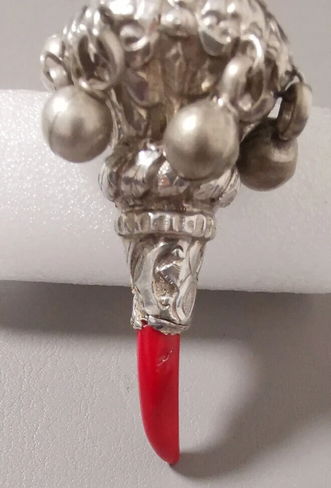 Antike Silber Babyrassel mit Koralle Beißer Pfeife & Rassel Viktorianisch 9 cm - Bild 3 von 4