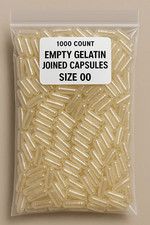 Empty Gelatin Capsules 1000 Count - Size 00 Non-GMO Clear, Joined, Kosher Halal