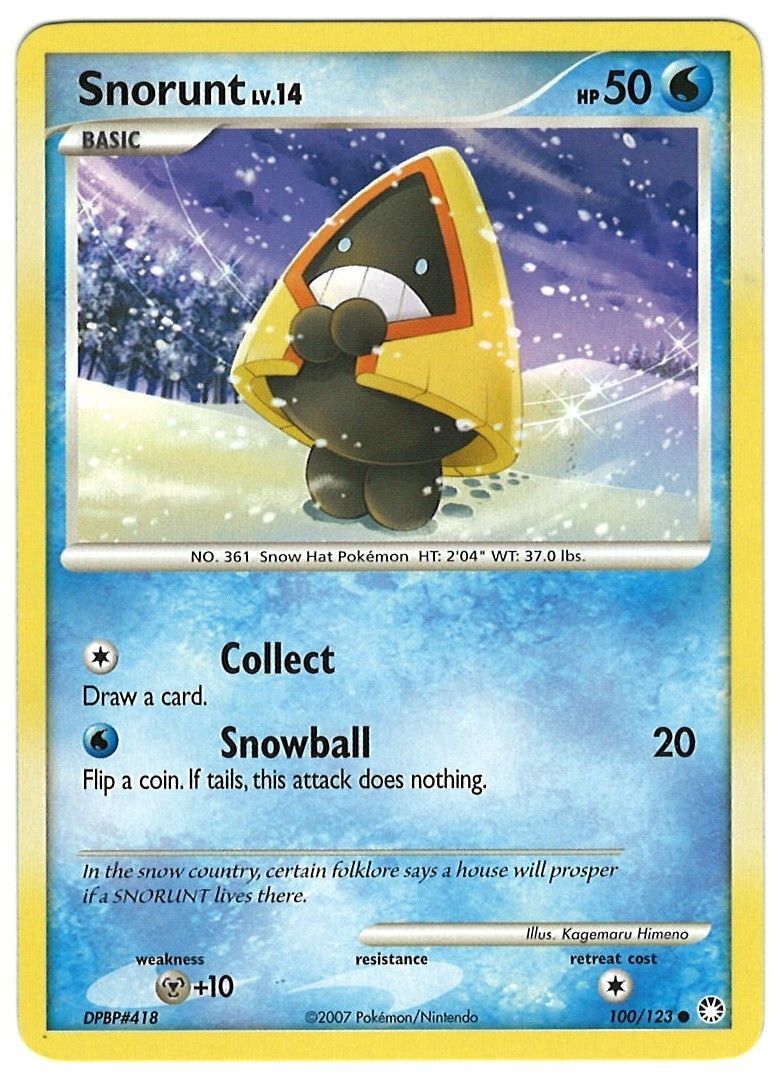 Snorunt 100/123 Pokemon Card  Mysterious Treasures  50 HP Near Mint