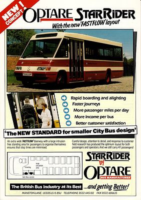 Bus Manufacturer Specification Sheet 1989 - Optare StarRider - Reading 608: Merc