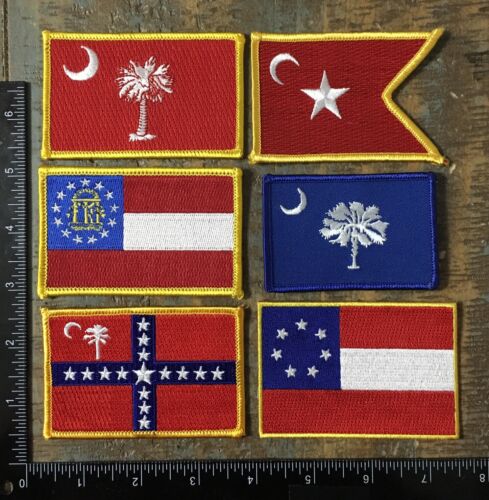 LOT OF 6 Vintage SOUTH CAROLINA STATE FLAG Embroidered Iron-On Patches SC Flags