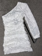BNWT PRETTYLITTLETHING WHITE ONE SHOULDER HEART DETAIL LACE BODYCON DRESS 12