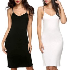 Womens Lady Spaghetti Strap Full Slip Cami Camisole Under Dress Liner Nightgown