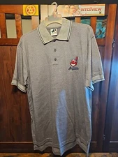 Dynasty Shirt Mens M Polo Cleveland Indians Chief Wahoo Gray Short Sleeve Vtg